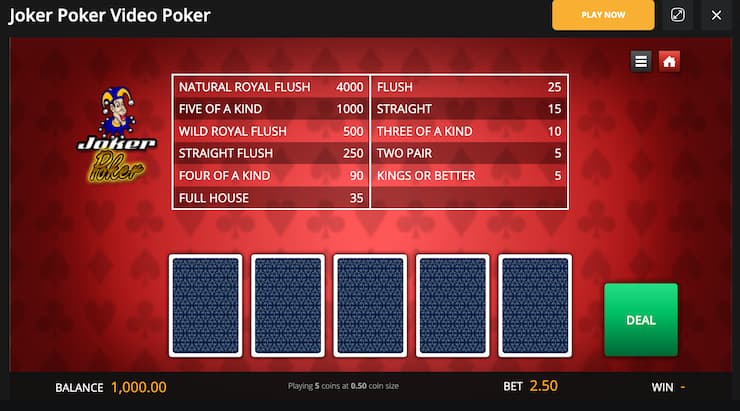 An image of a Joker Poker video poker game at BetWhale, one of the best sites to learn video poker rules.